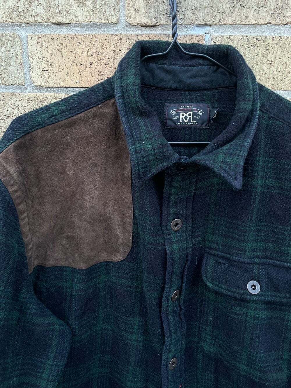RRL Ralph Lauren Double RL Green Plaid Wool-Blend Flannel — Size XL